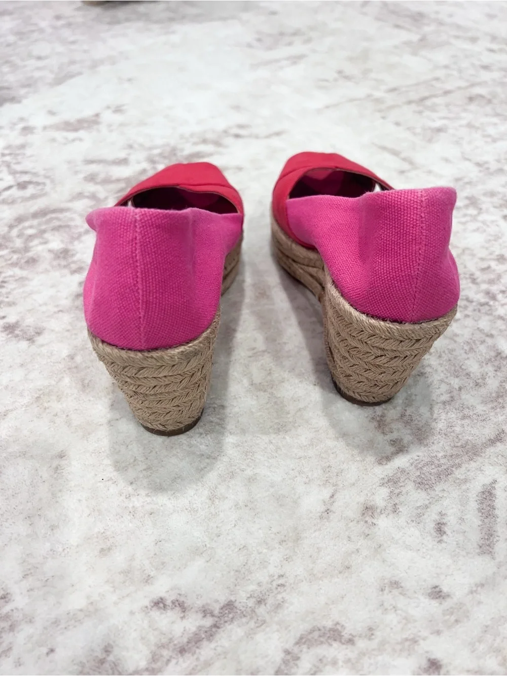 Tory Burch Filipa Pink & Hot Pink Espadrille Wedge Peep-Toe